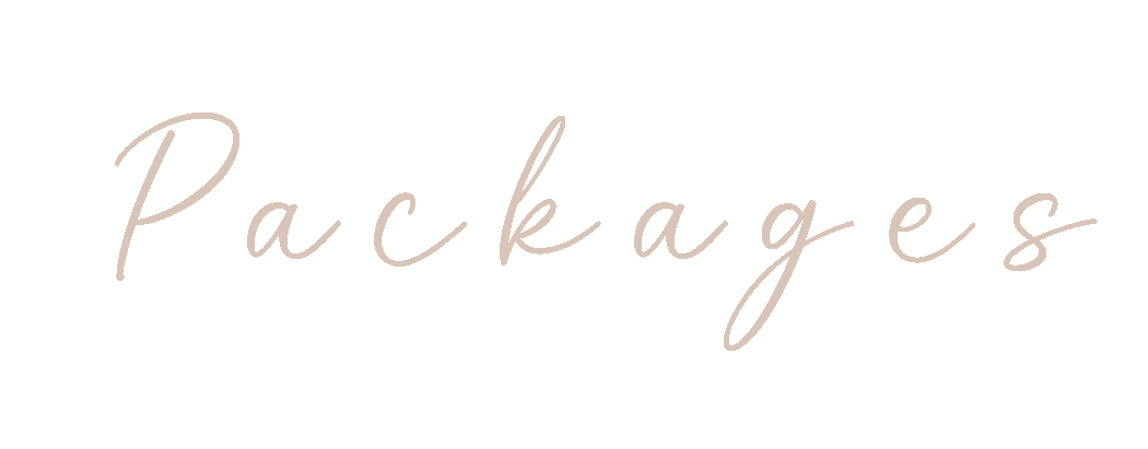 Elegant handwritten text spelling 'Packages' on a black background.