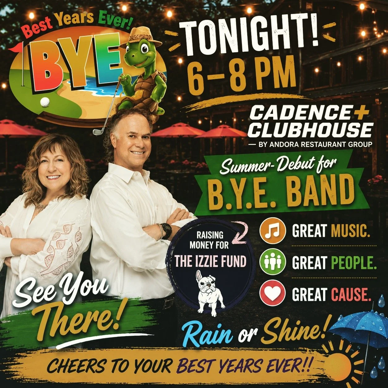 Join us for tonight for our @cadence_clubhouse summer debut! All proceeds go to @theizziefund! We have a fantastic set list with some big surprises in store! Join the FUN!