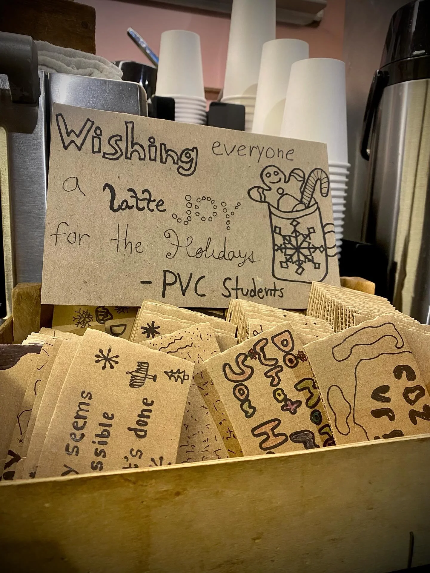 Some mornings start with coffee.
Some start with community.
And then there are mornings like this &mdash;
where both arrive wrapped in cardboard and love.

Huge thank you to the students at PVC @crotonschools for these wildly creative, heartfelt, joy