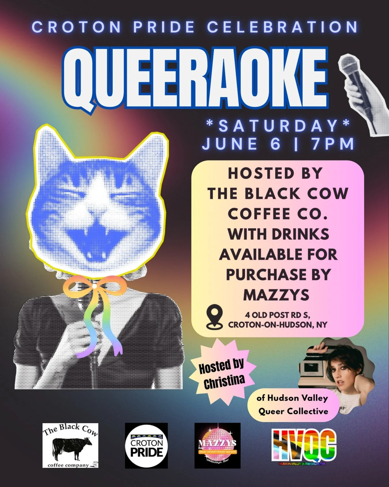 Pride Month is just around the corner so mark your calendars and join us on SATURDAY JUNE 6th as we host @hvqueercollective and @crotonpride for Queeraoke! Drinks will be available for purchase, poured by @mazzys_bar 🏳️&zwj;🌈❤️🏳️&zwj;⚧️ 

#PrideMo