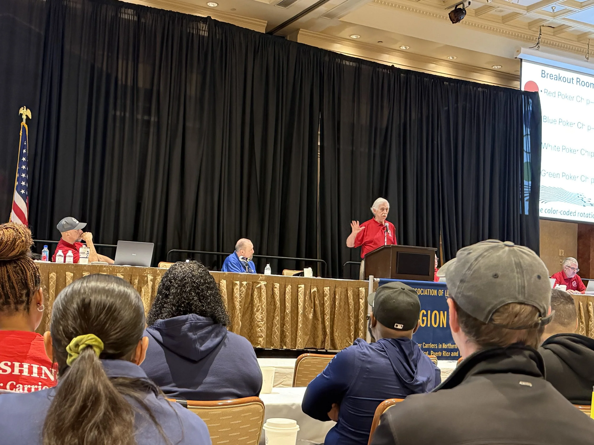 Bruce Didrikson, the Region 15 NBA, addresses the crowd.