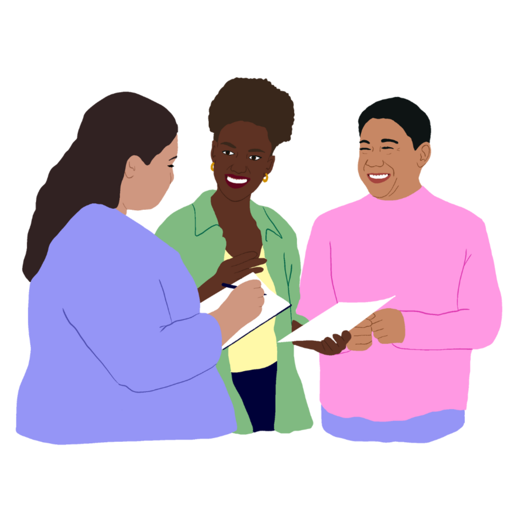 Illustration of three people strategizing together.