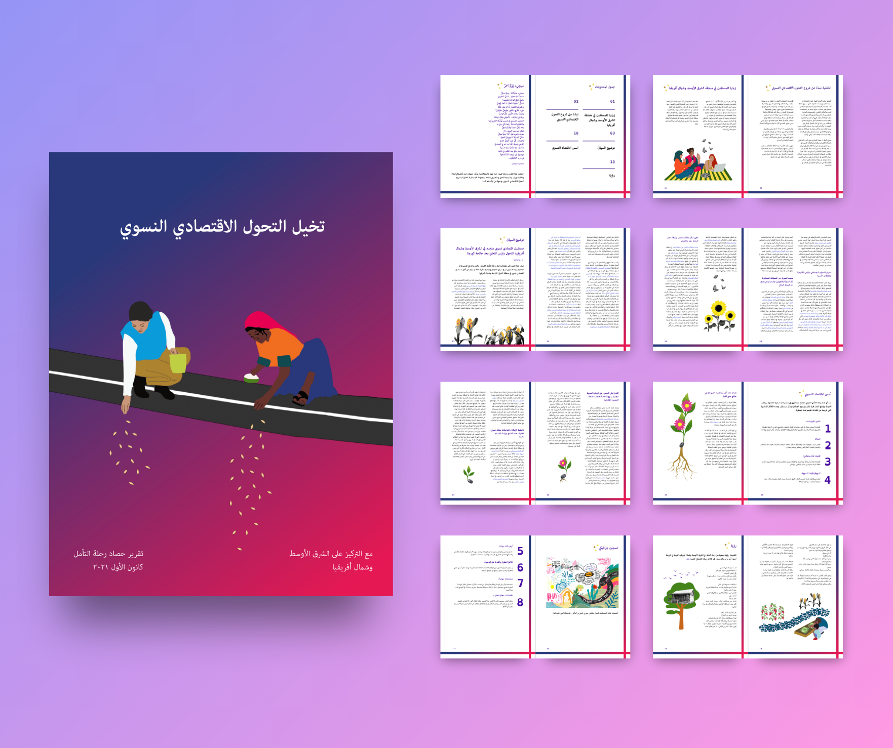 Layouts from the Middle East and North Africa manifesto for the Feminist Economic Transformation project.