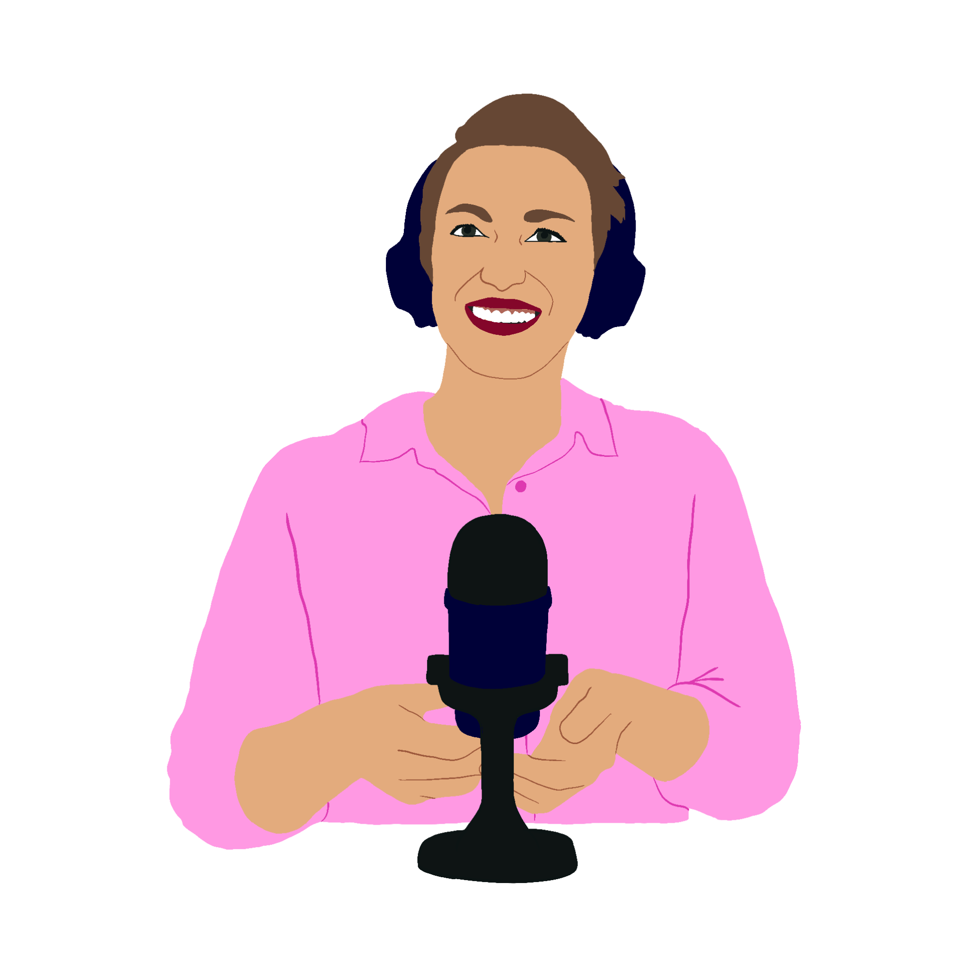 Illustration of a woman recording a podcast.