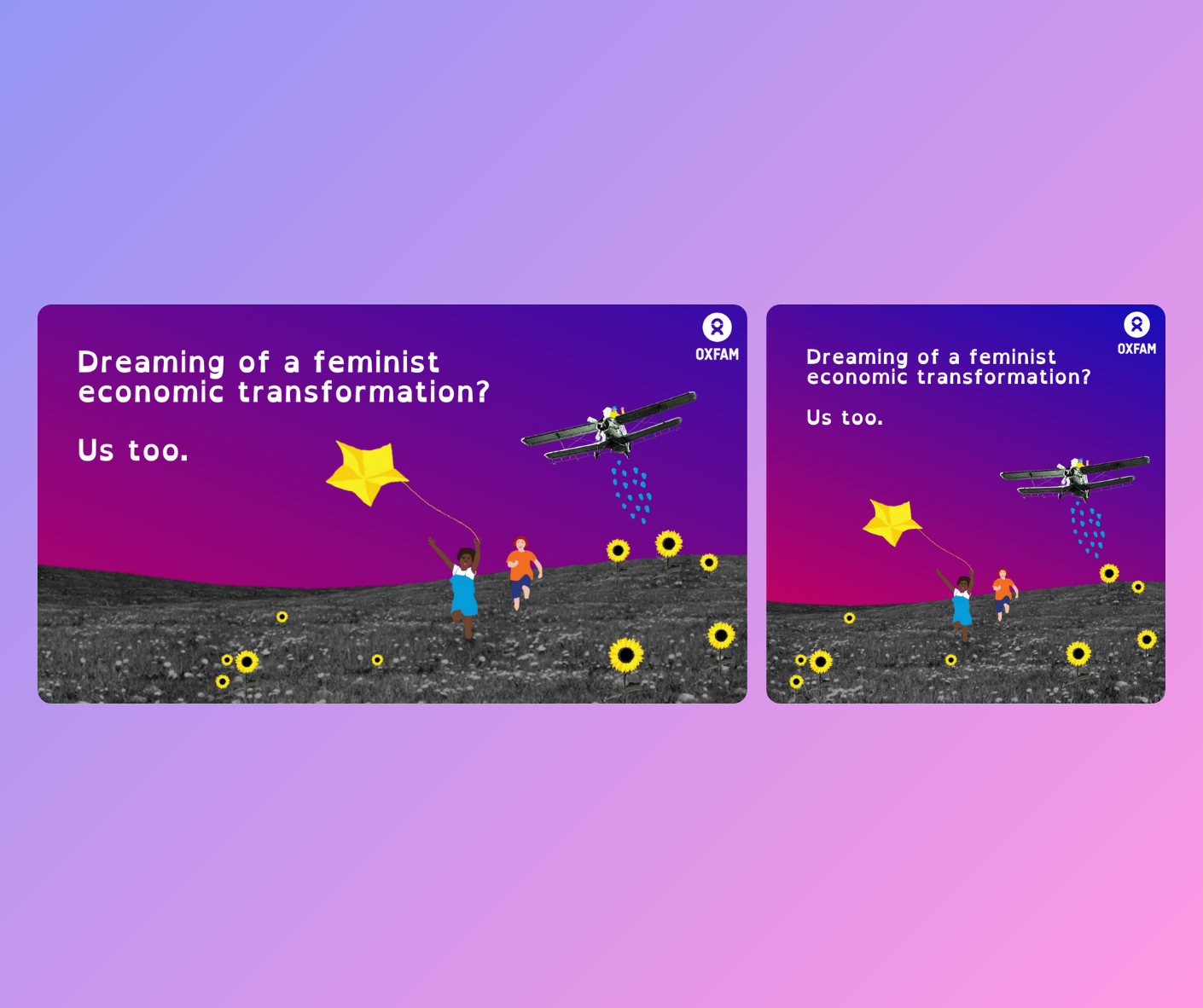 Image of social media graphics promoting the Feminist Economic Transformation Project. Text reads "Dreaming of a feminist economic transformation? Us too."