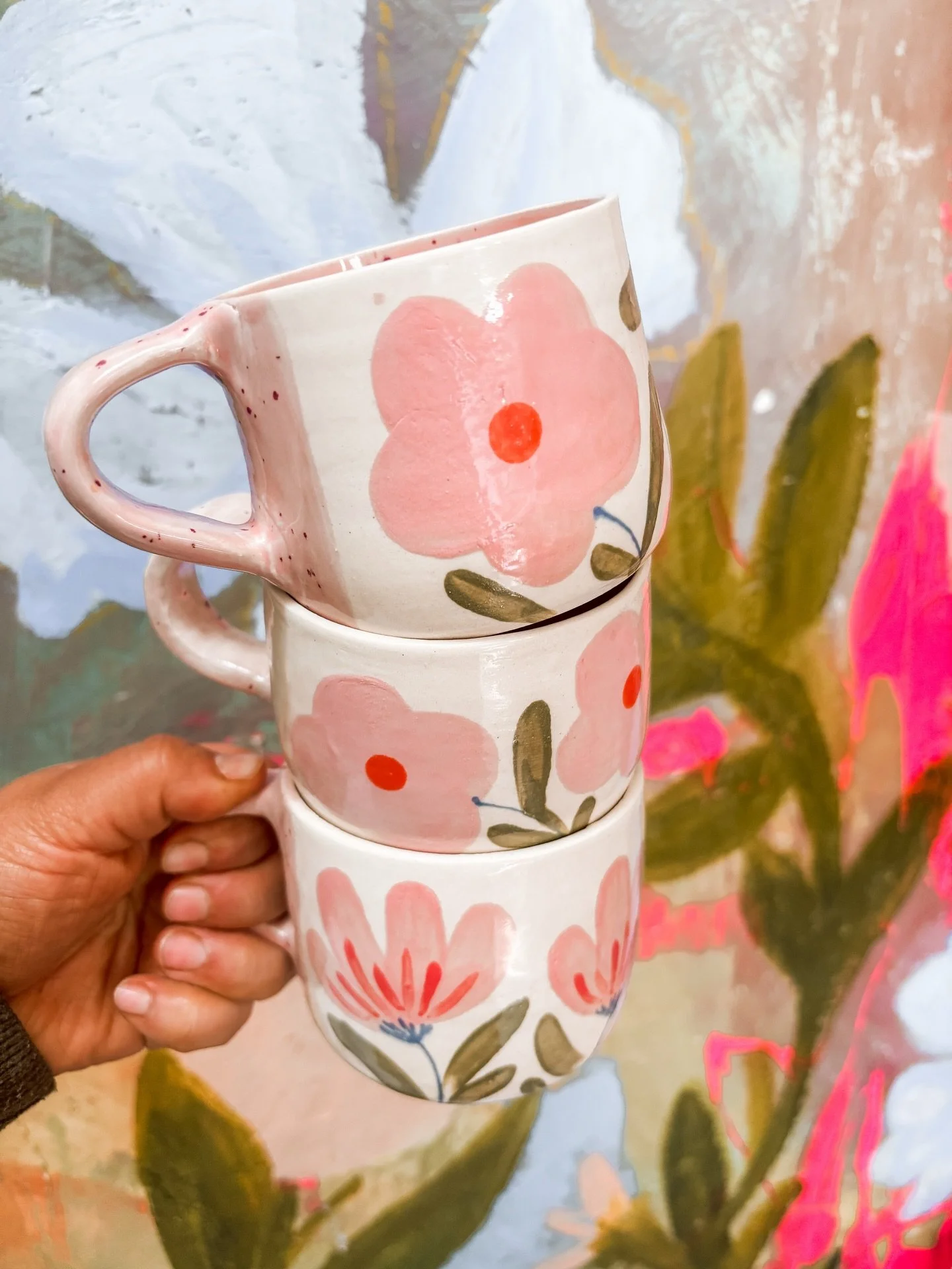 Beating the winter blues by glazing spring unto mugs 🌸 production is back up and running and I can&rsquo;t wait to make new stuff ✨