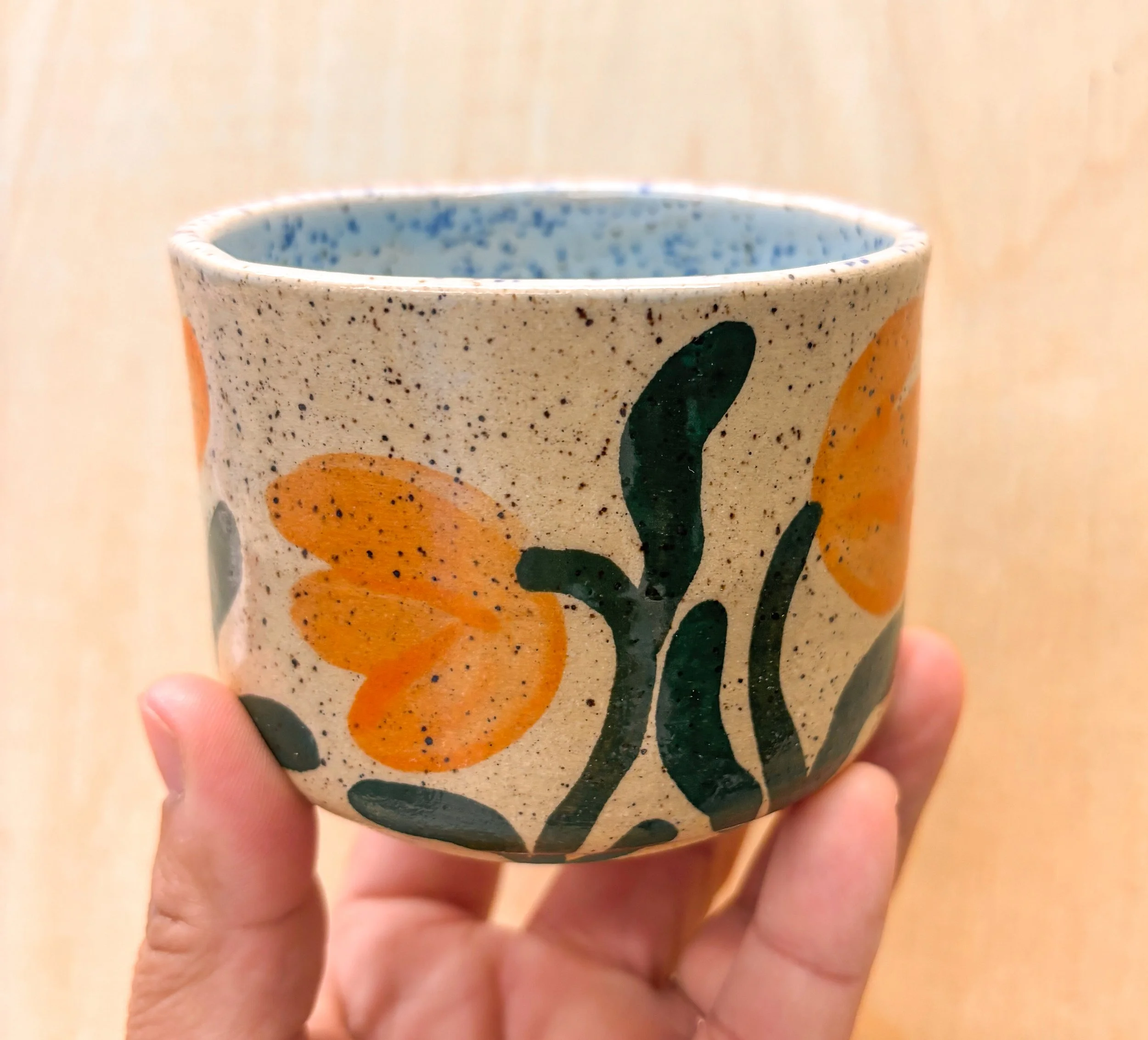Blue and Peachy Florals Cup