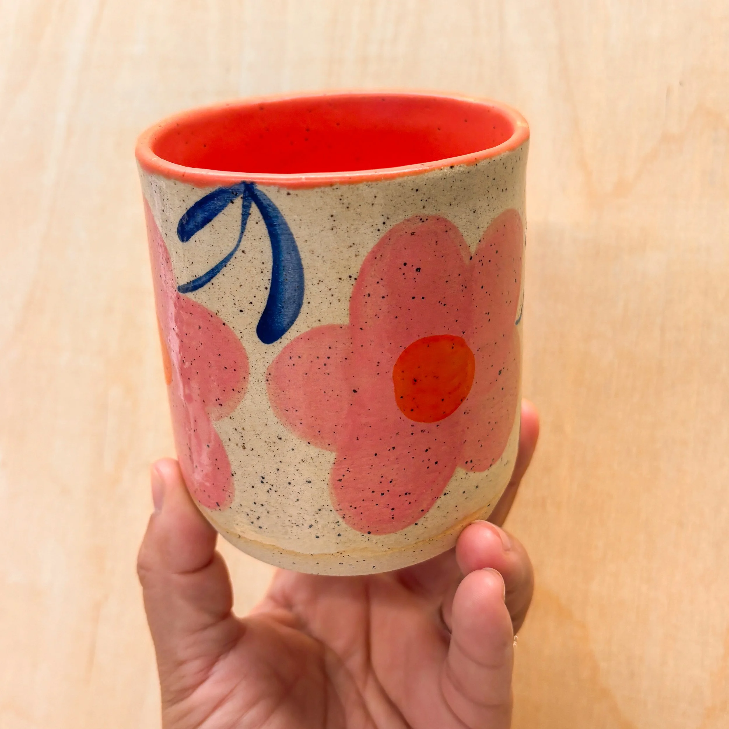 Floral Tumbler Cup (Coral Interior)