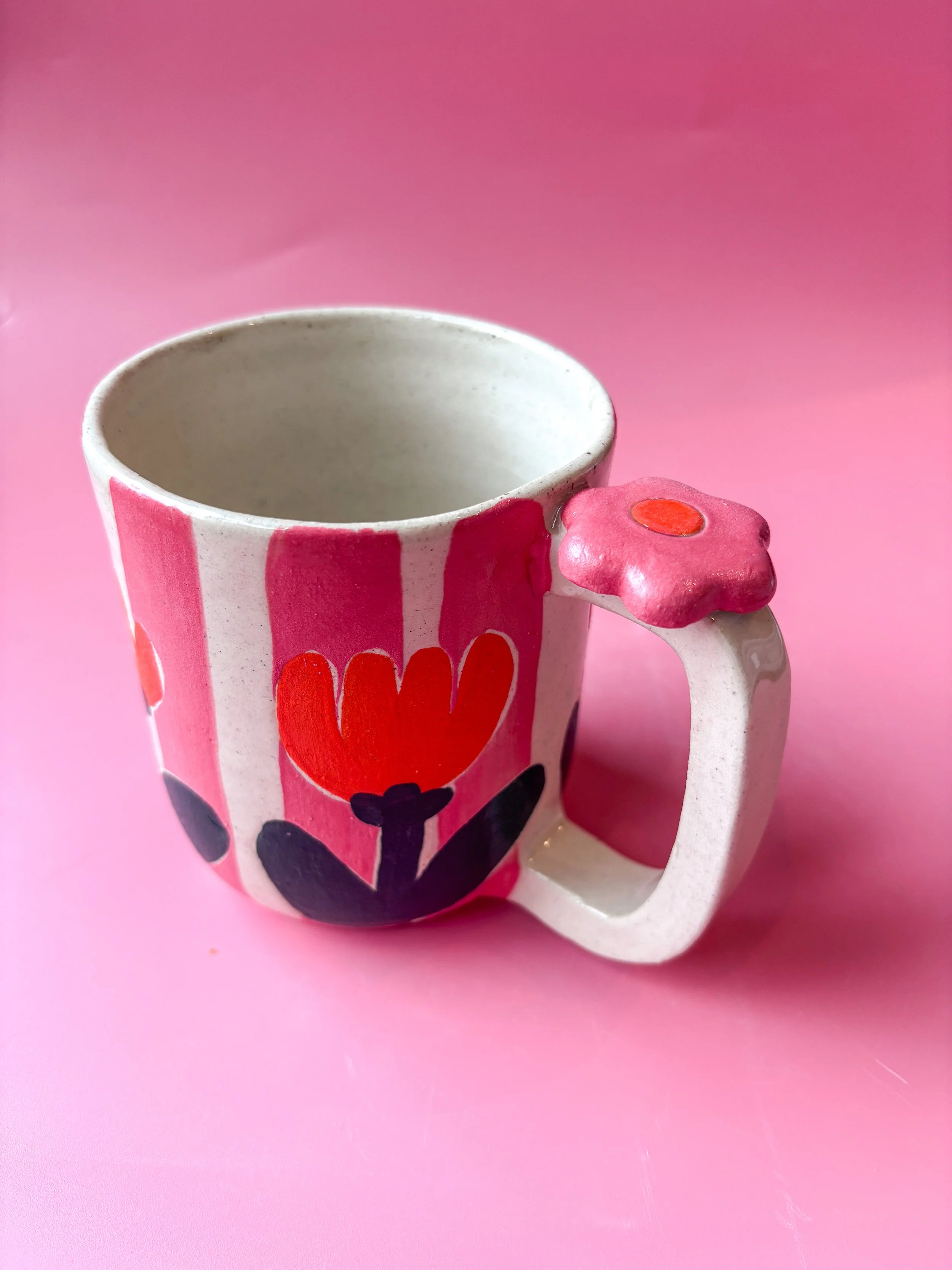 Pink Stripes and Tulips Large Mug
