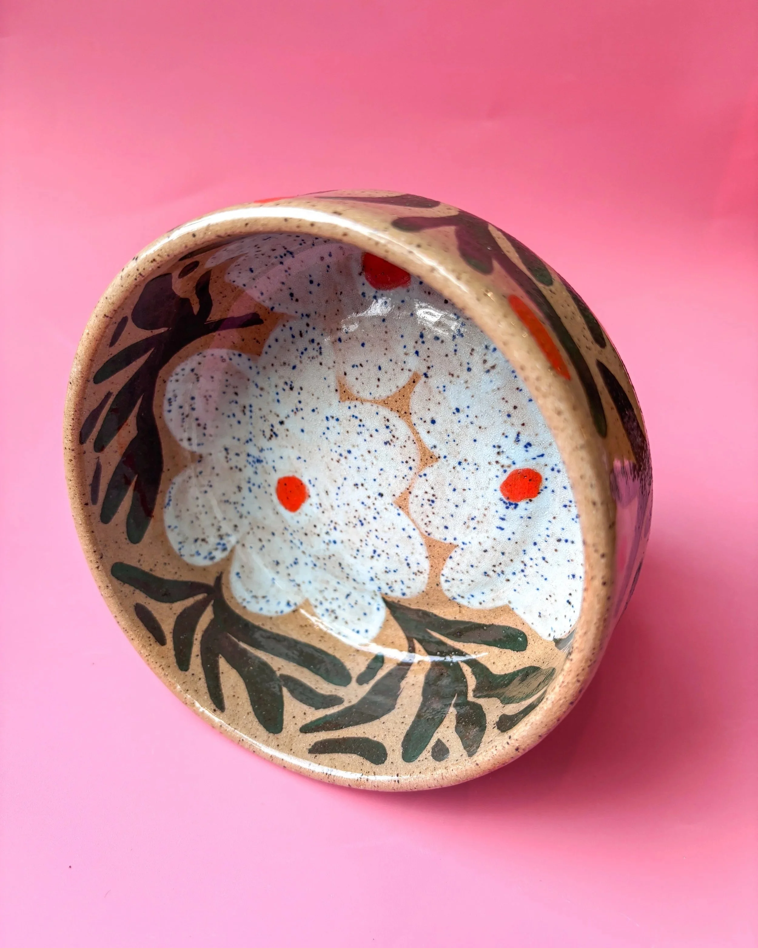 Floral Speckled Clay Bowl