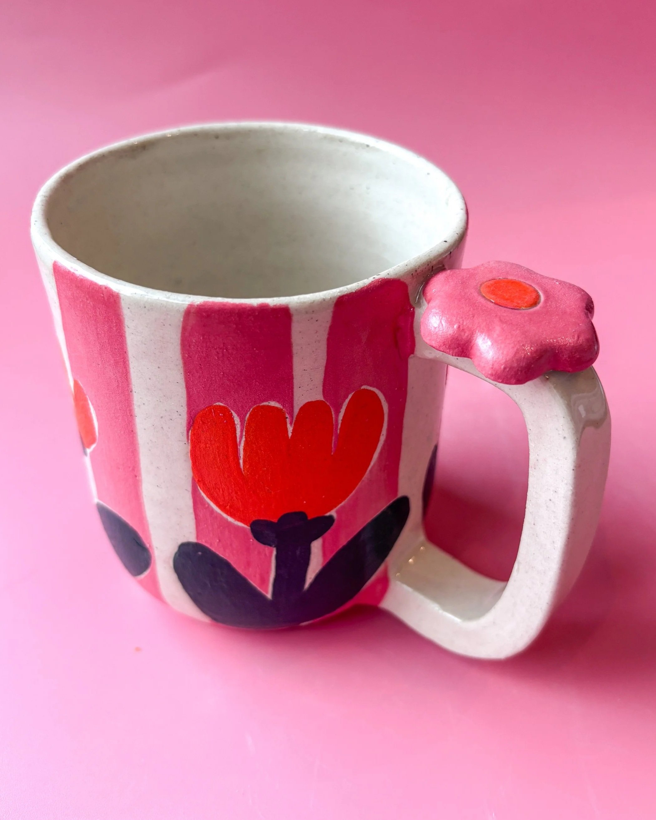 Pink Stripes and Tulips Large Mug