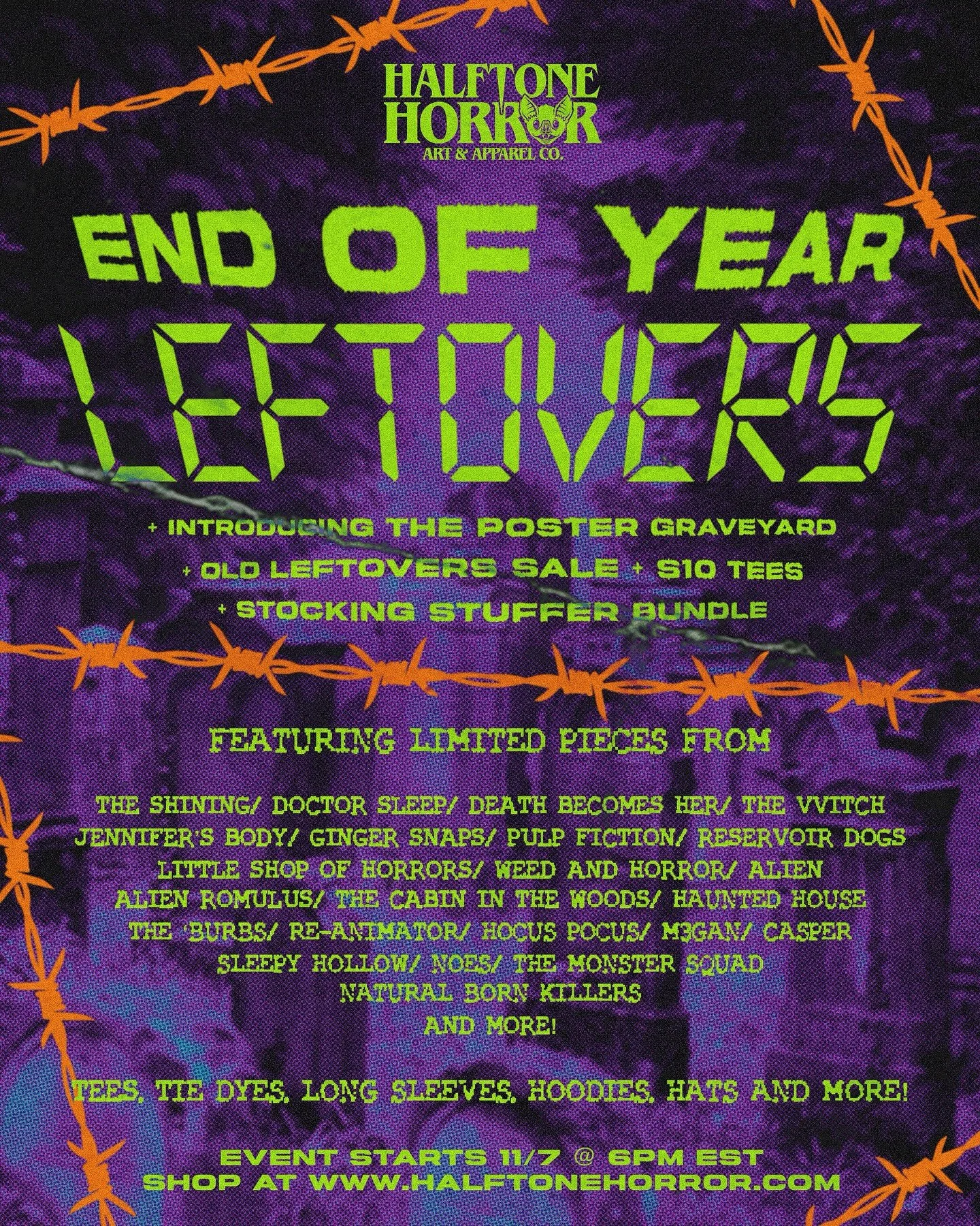 LEFTOVERS INBOUND 🚨
.
Our biggest leftovers drop ever is coming to the shop this weekend! Over 23 titles to choose from, a BIG sale on older leftovers, $10 tees, a stocking stuffer bundle and introducing the POSTER GRAVEYARD. We are retiring over 20