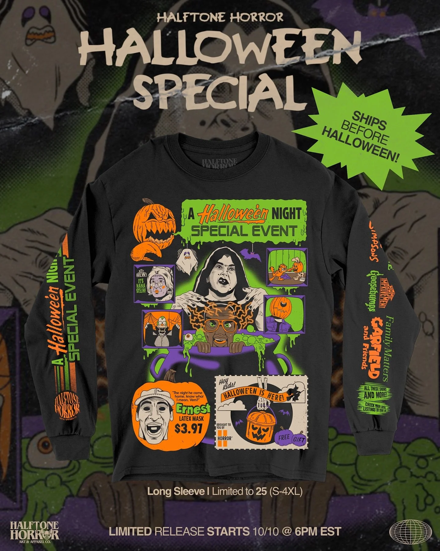 THIS FRIDAY 🎃
.
Our next drop is this weekend! @austinpardunart and I were taking about 90s TV Halloween specials this summer and decided we had to make this design happen. This will not be a preorder but a limited release and will ship before Hallo