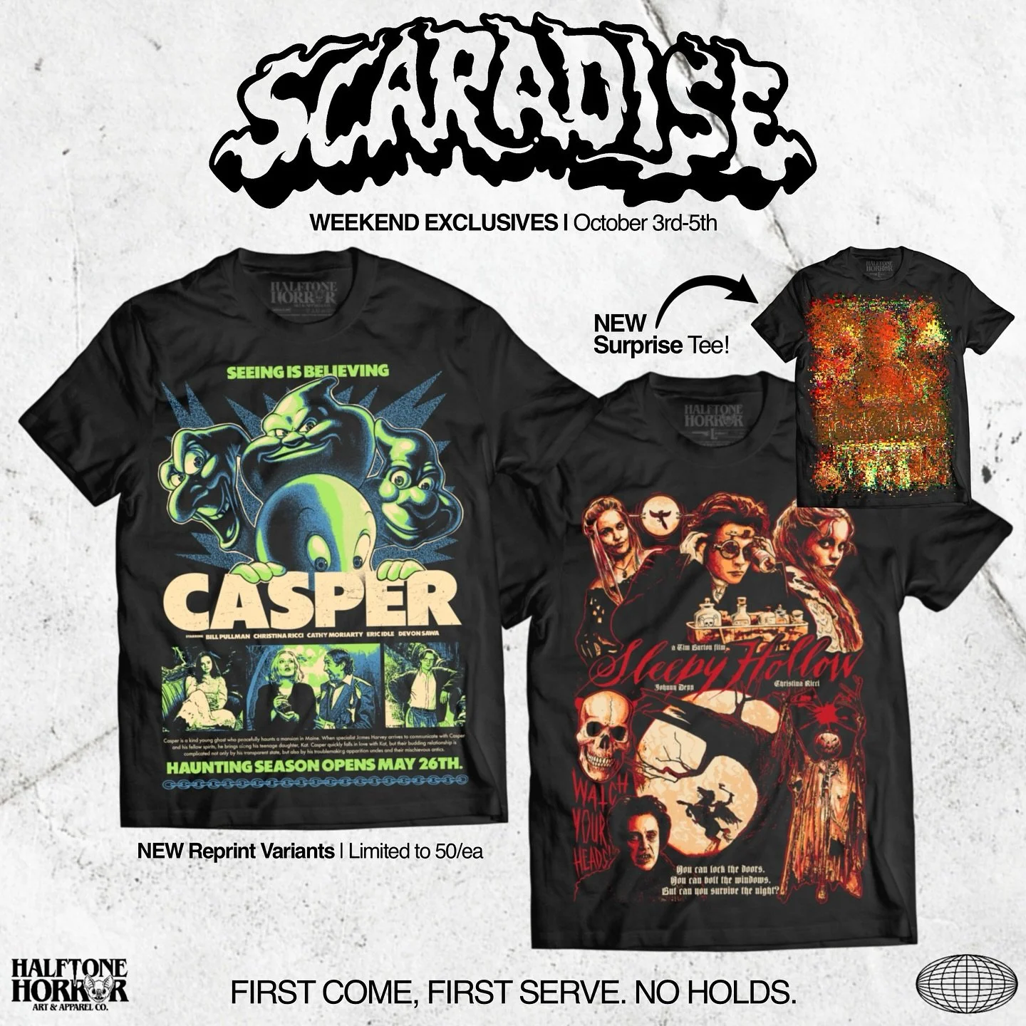 💀SCARADISE EXCLUSIVES 💀
.
This weekend we&rsquo;re headed back to Tampa for @scaradisefl. What better way to kick off October than a horror con?! We&rsquo;ll have some kill3r show exclusives with us too. Limited to 50 each so if they sell out&mdash