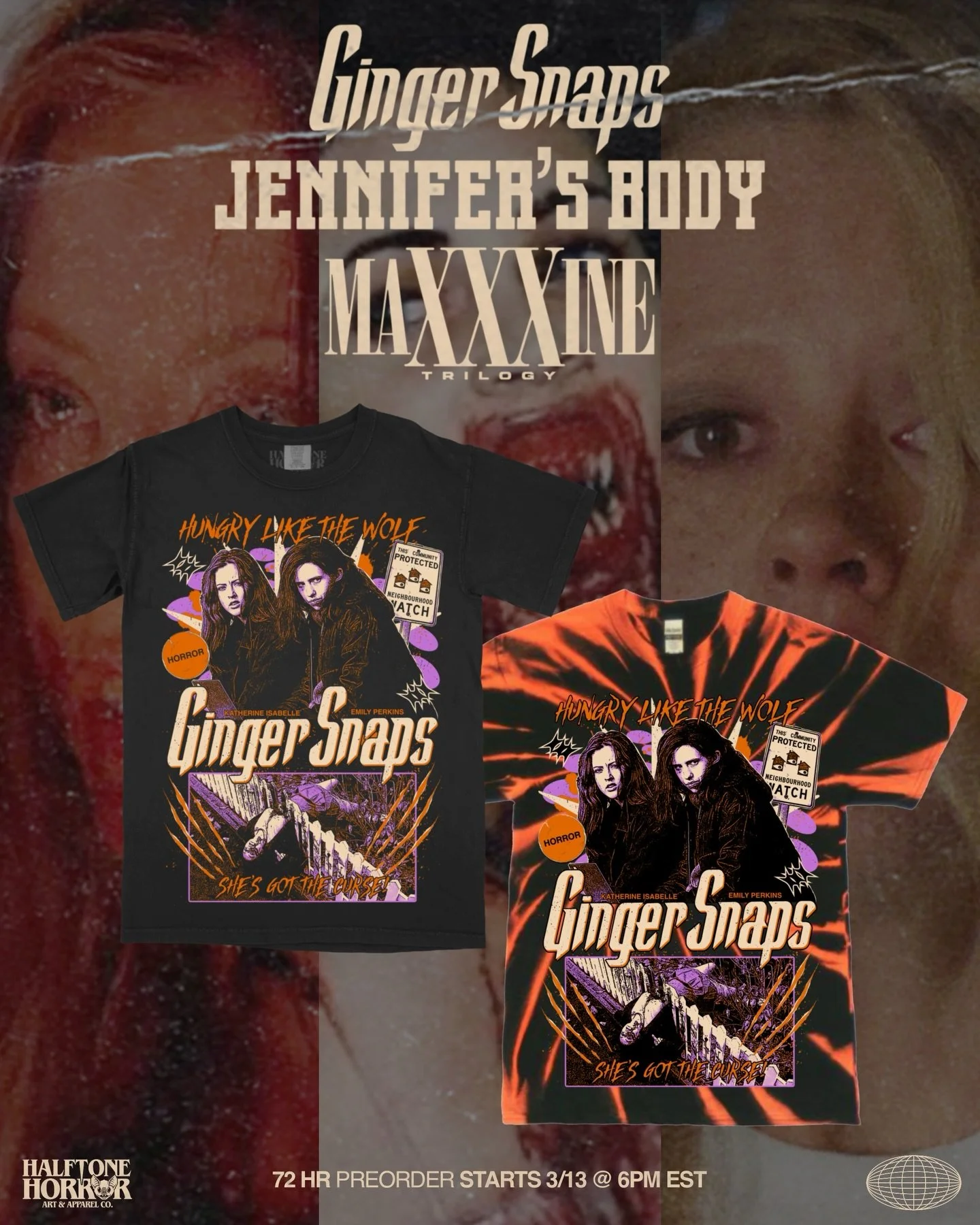 THIS FRIDAY 🖤
.
We have done an International Women&rsquo;s Day drop for the past 3 years. This year we thought we would celebrate the entire month with a mini collection. Reprints of our GINGER SNAPS and MAXXXINE trilogy designs are back with all n