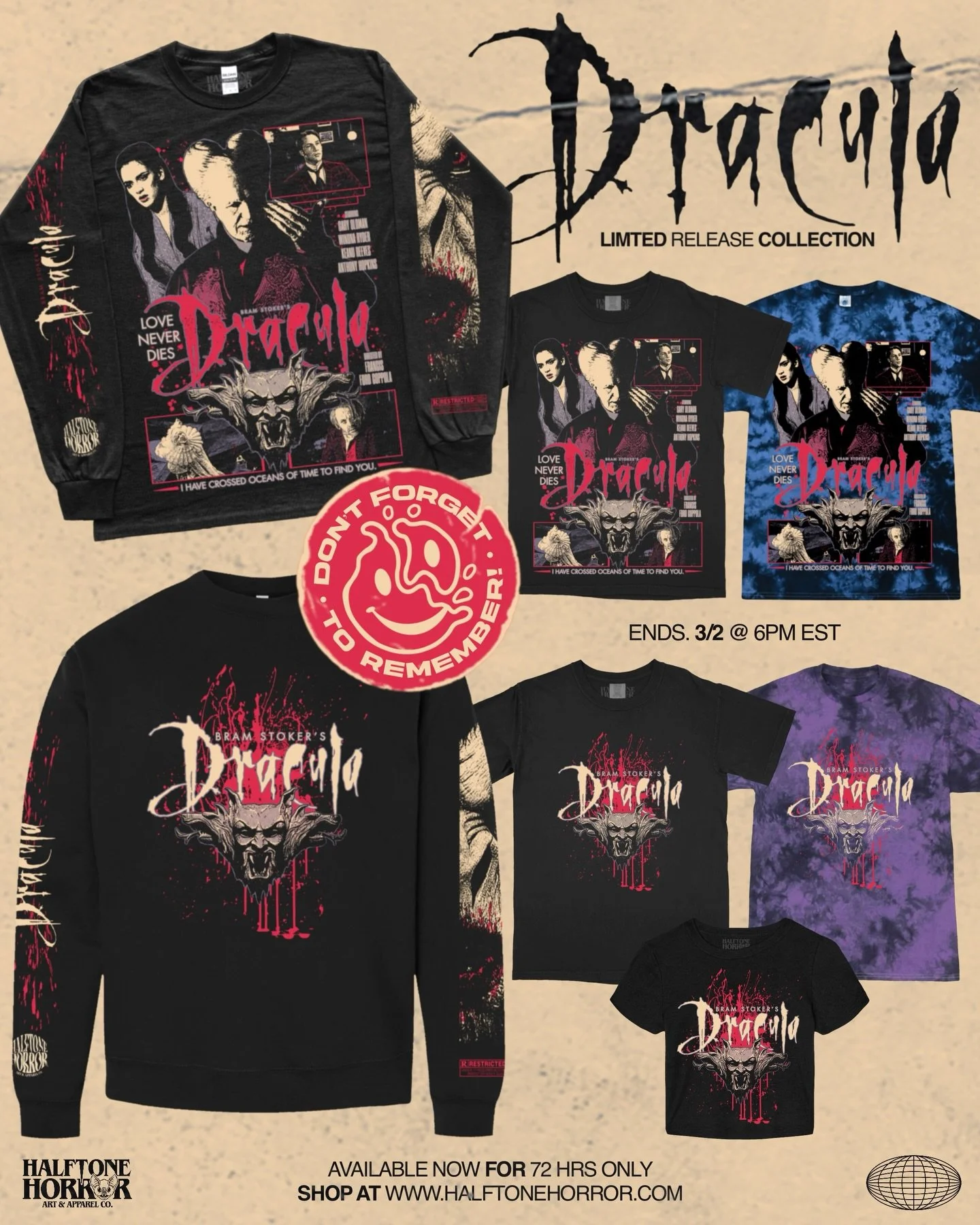 AVAILABLE NOW🩸
.
Our Dracula collection is in the shop! 72 HRS ONLY so get em while the gettins good 🦇
.
Preorder ENDS Monday, March 2nd @ 6PM EST