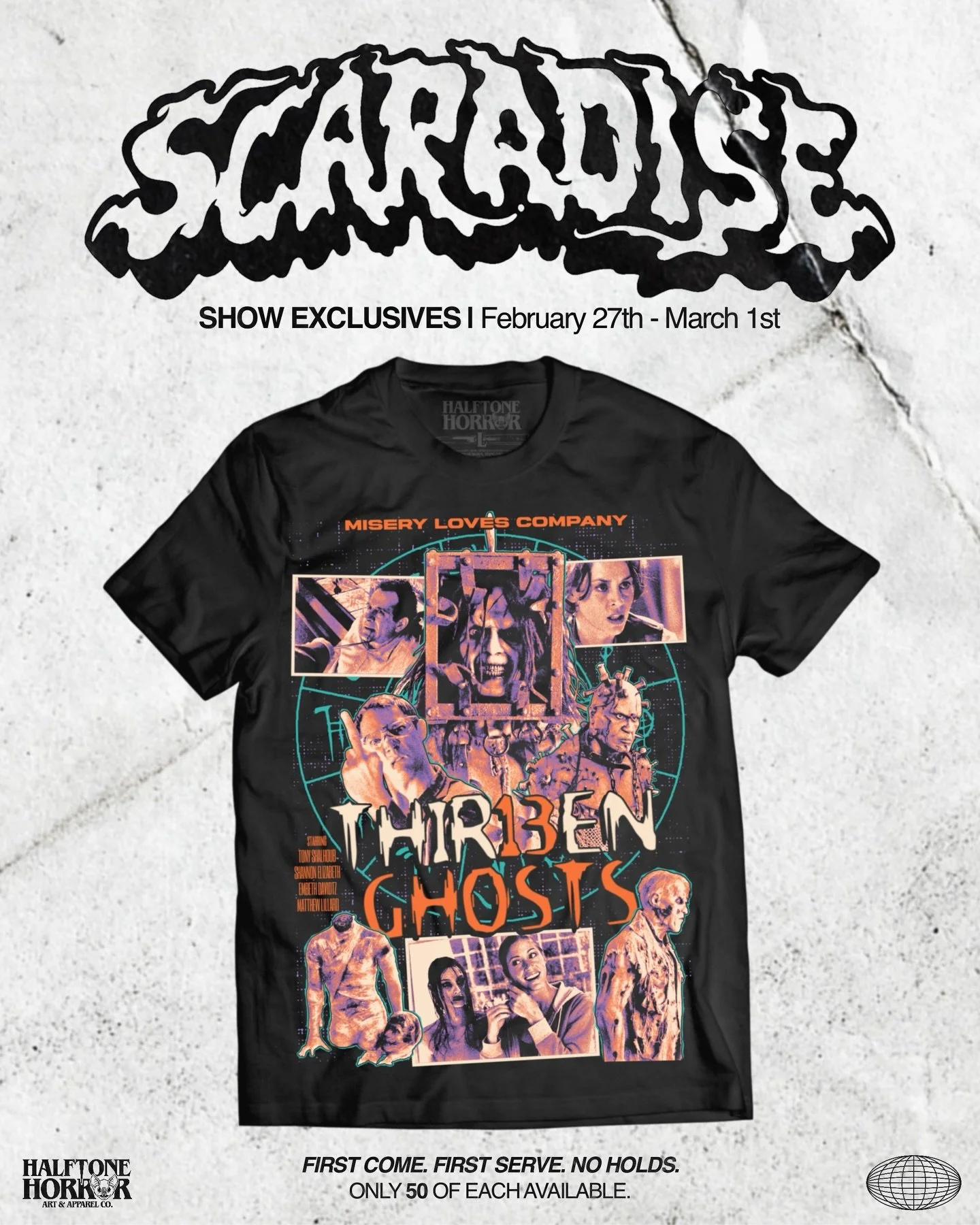 💀SCARADISE EXCLUSIVES💀
.
Excited to be back in sunshine state at @scaradisefl this weekend! Here&rsquo;s a look at the show exclusives we will have available. Only 50 of each design printed so be sure to stop by and grab yours early! First come, fi