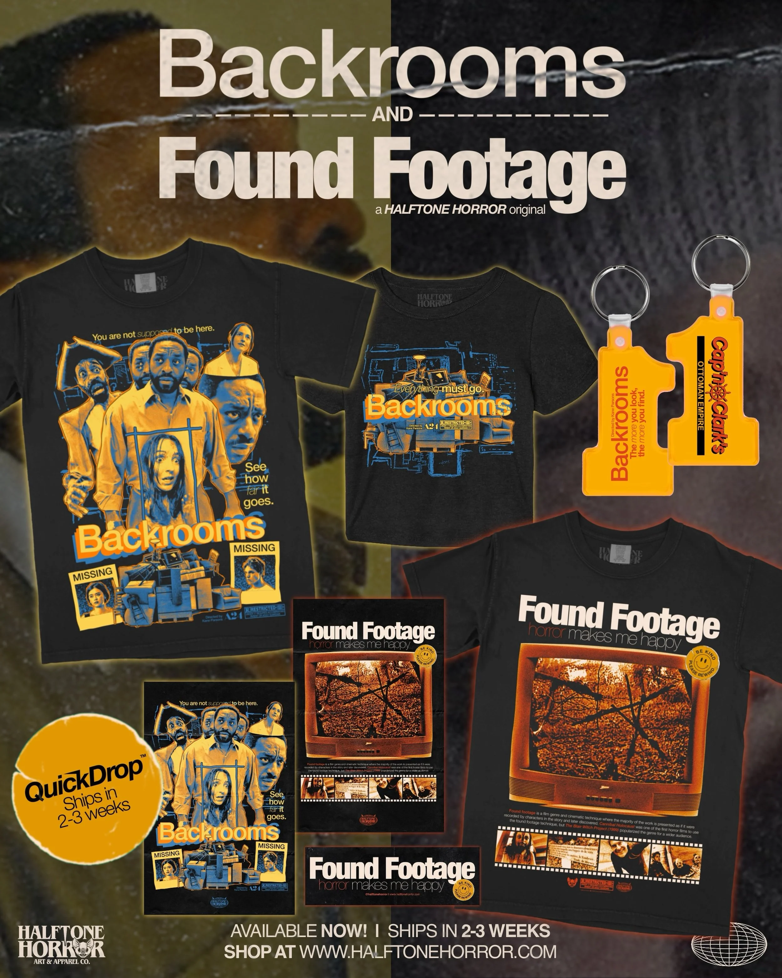AVAILABLE NOW 📺
.
Backrooms and Found Footage drop is in the shop NOW! Sizes and quantities are limited for Quick Drops so secure your garb today before it&rsquo;s gone. 25 of each poster has been added total out at 50 each and 50 tees have been add