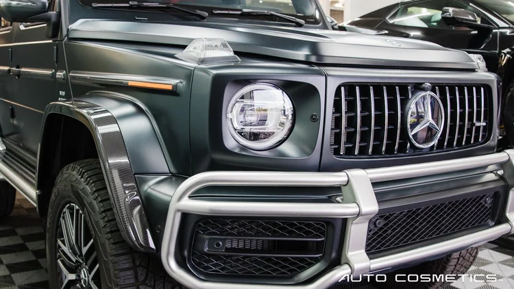 Matte green PPF on a Mercedes-AMG G63 G-Wagon at Auto Cosmetics in Chandler, Arizona
