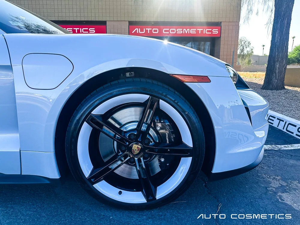 Close-up of an alloy wheel detailed and protected at Auto Cosmetics in Chandler, Arizona