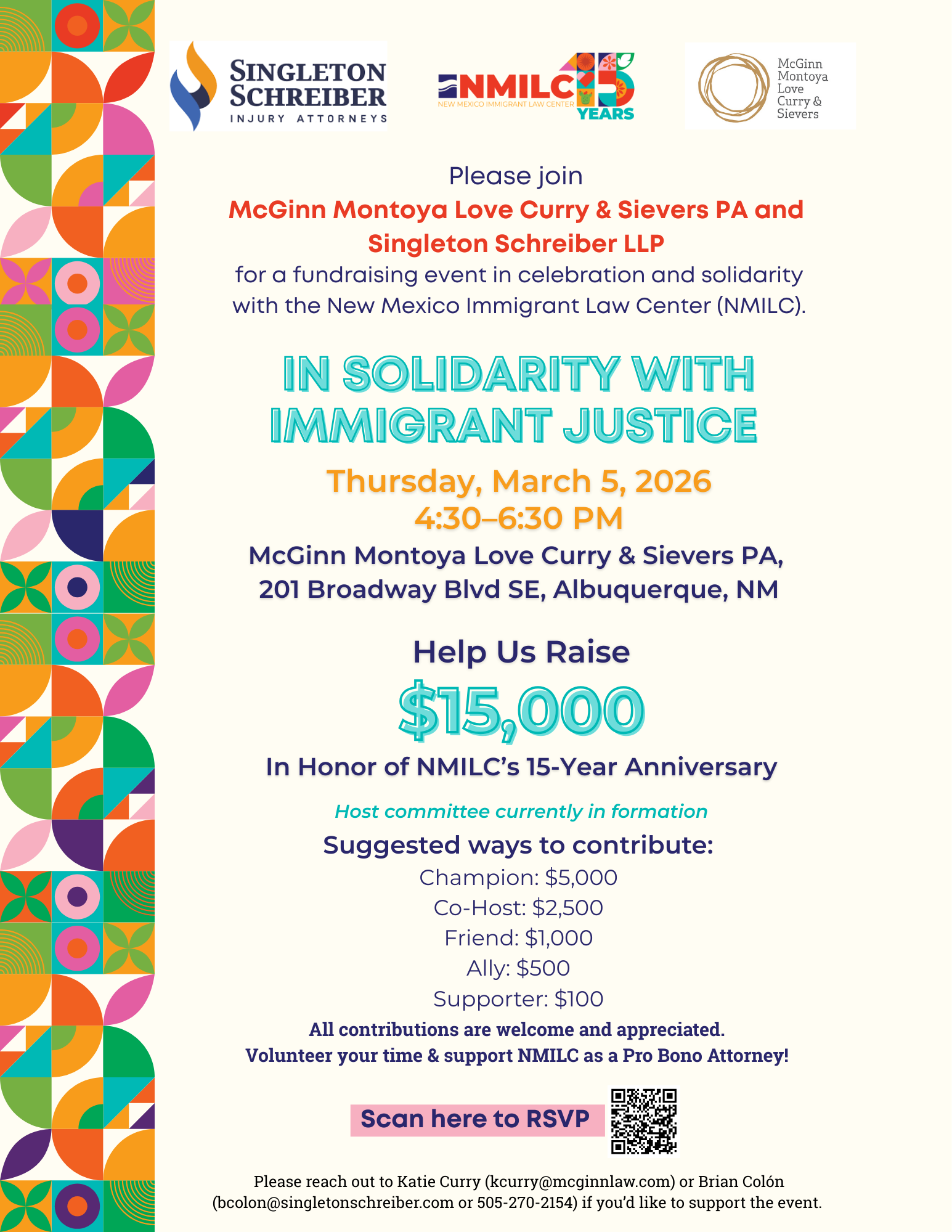 NMILC Fundraiser with McGinn Montoya Love Curry &amp; Sievers PA and Singleton Schreiber LLP 