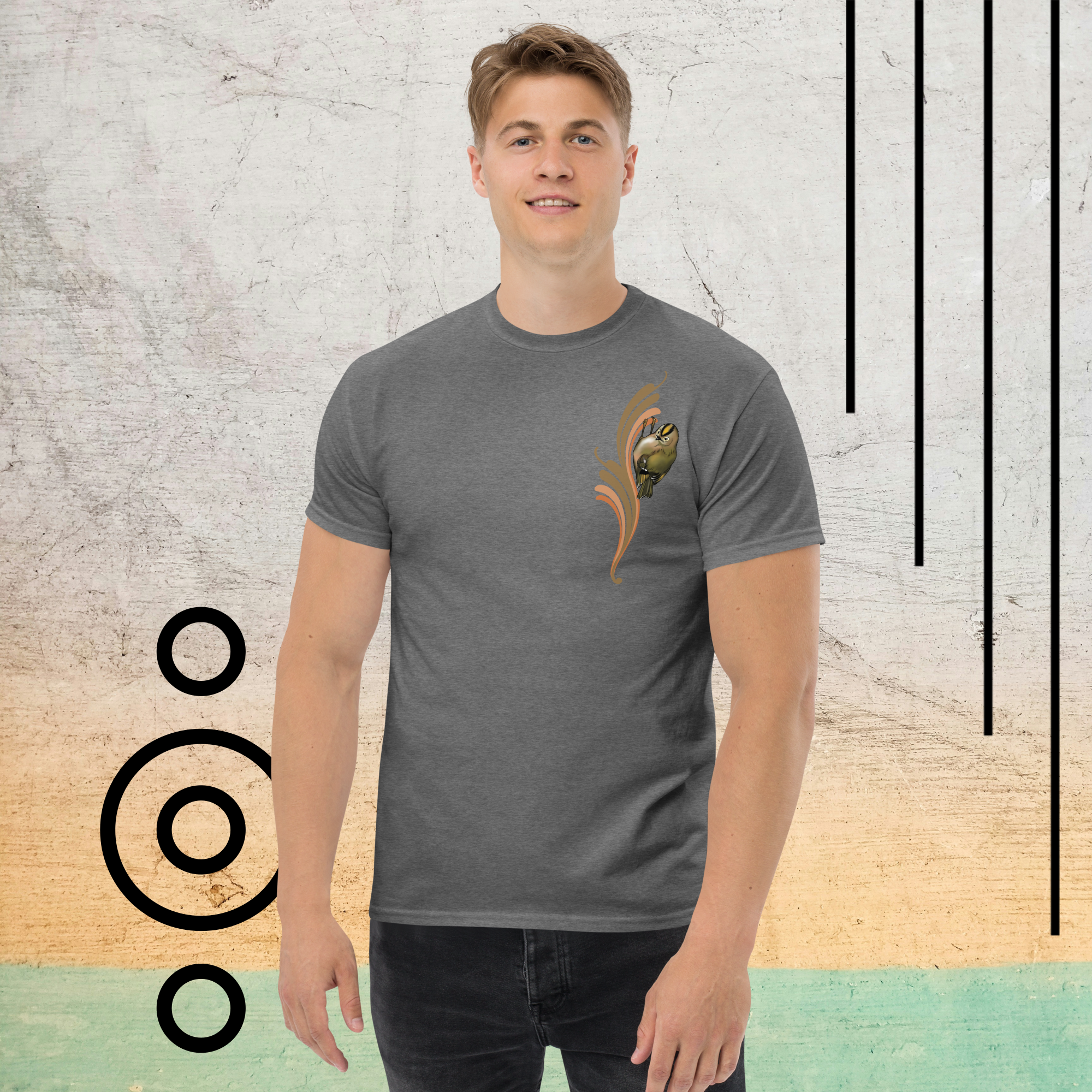 Goldcrest Bird T-Shirt – Minimalist Nature Art Tee | Unisex Cotton Shirt