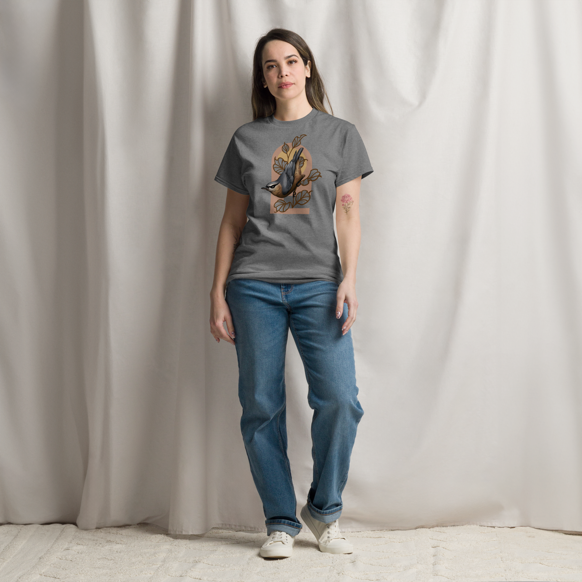 Nuthatch Bird T-Shirt – Minimalist Nature Art Tee | Unisex Cotton Shirt
