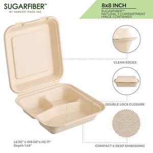 50 Pack Disposable Lunch Box, Clamshell to go Box Containers with Lids for  Carry Out & Take Out Food, 8 x 8 x 3 in.