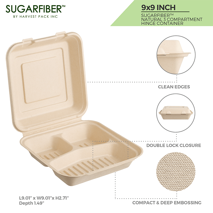 Compostable AG Fiber 9 x 9 Take Out Container (200 count)