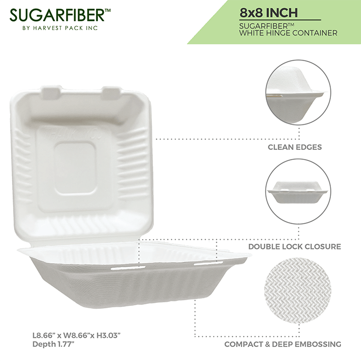 Sugarfiber™ 8x8 inch 3 Compartment Square Hinged Container PFAS Free —  HAKOWARE by Harvest Pack Inc