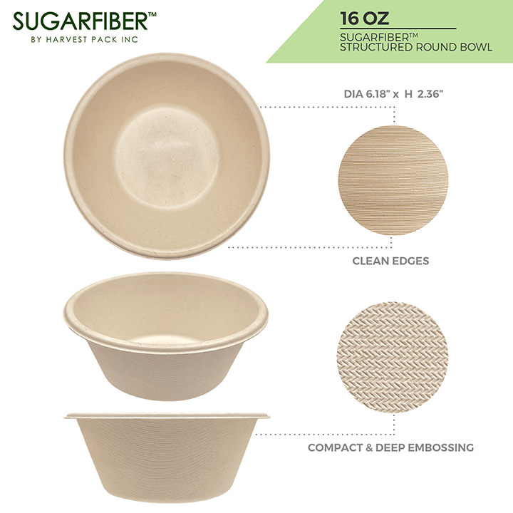 Sugarfiber™ 48 oz Round Bowls PFAS Free — HAKOWARE by Harvest Pack Inc