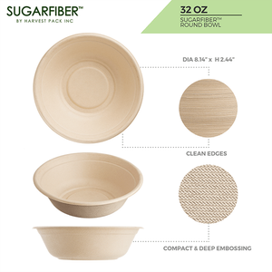 Sugarfiber™ 48 oz Round Bowls PFAS Free — HAKOWARE by Harvest Pack Inc