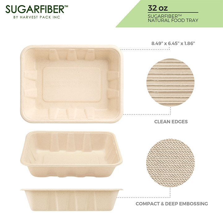 Sugarfiber 32 oz Compostable Disposable Food Container Serving