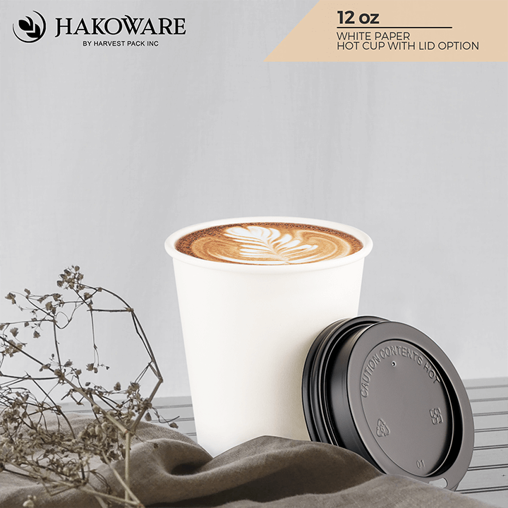 Disposable Coffee Cups - 12oz Paper Hot Cups - White (90mm) - 1,000 ct, Coffee Shop Supplies, Carry Out Containers