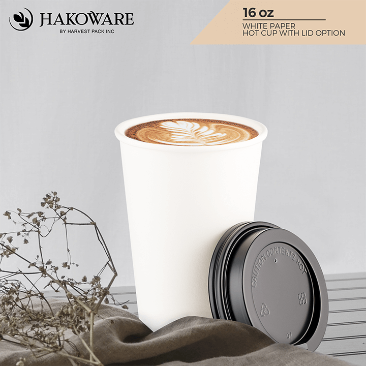 16 Oz Single wall Paper Cups white with PP white Lid - Carton