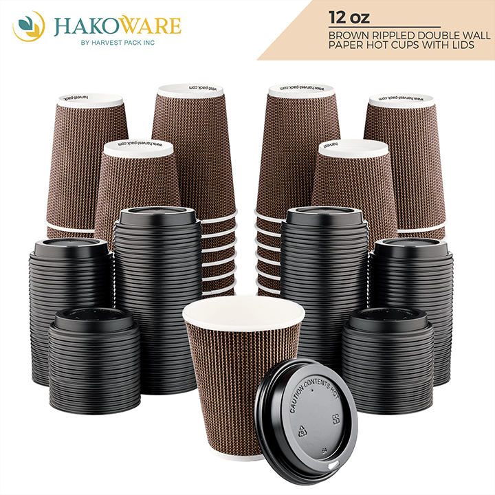 16 oz Brown Rippled Double Wall Paper Cups with Lid Option