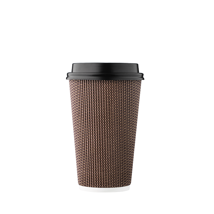 Harvest Pack 16 oz Insulated Ripple Double-Walled Paper Cup with Lid Black and White Geometric Coffee Tea Hot Chocolate Drinks to Go [85 Set]