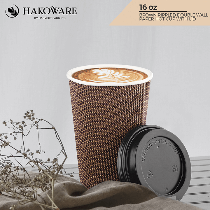 16 oz Brown Rippled Double Wall Paper Cups with Lid Option — HAKOWARE by  Harvest Pack Inc