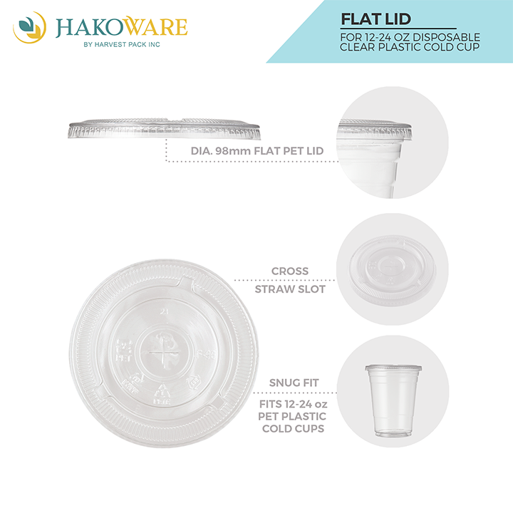 Plastic Cups - 12oz PET Cold Cups and PET Flat Lids (98mm)