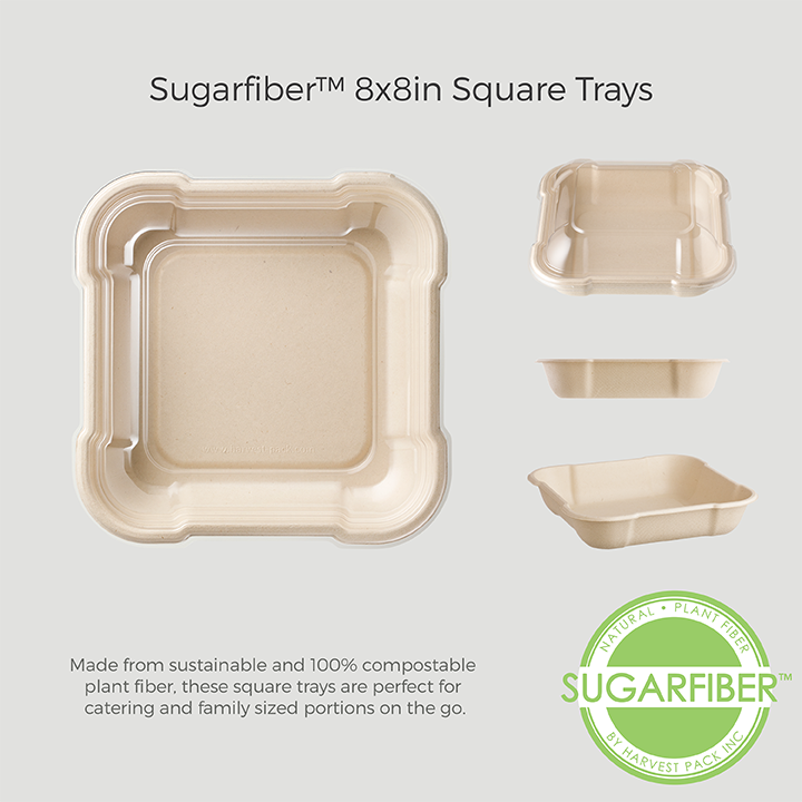 Sugarfiber™ 8x8 inch 3 Compartment Square Hinged Container PFAS Free —  HAKOWARE by Harvest Pack Inc