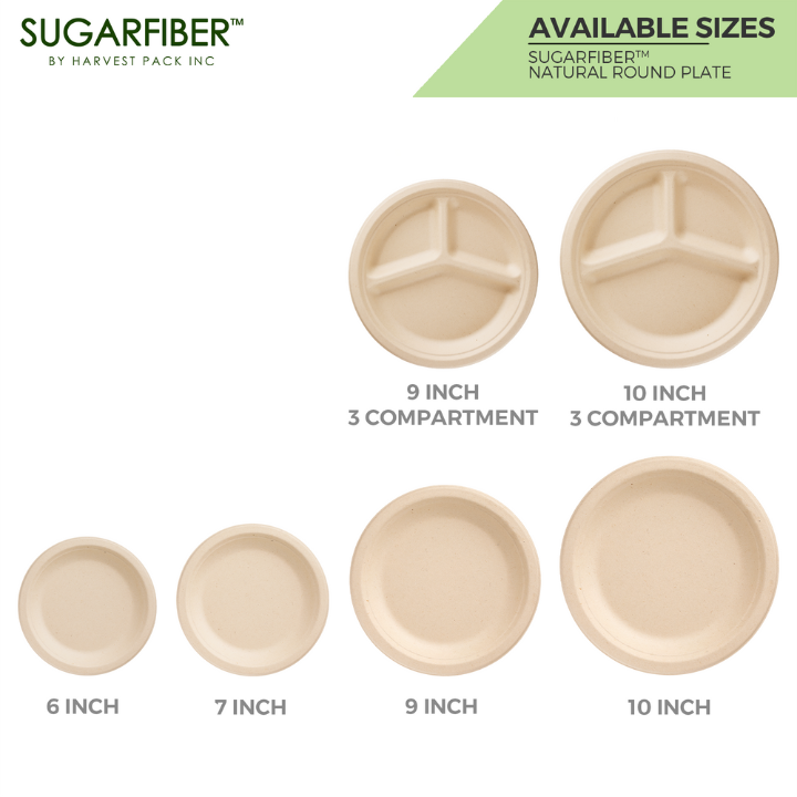 100% Compostable 9 Inch 3 Compartment Heavy-duty 10 Inch Plates