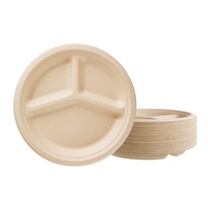 Sugarfiber™ 9 inch 3 Compartment Round Plates — HAKOWARE by