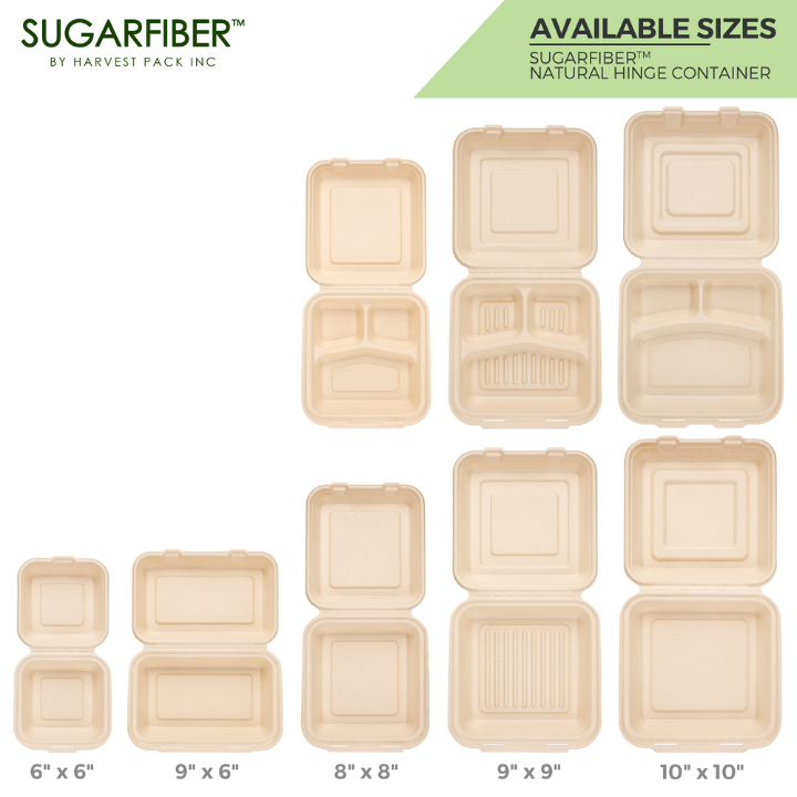 Sugarfiber™ 10x10 inch 3 Compartment Square Hinged Container