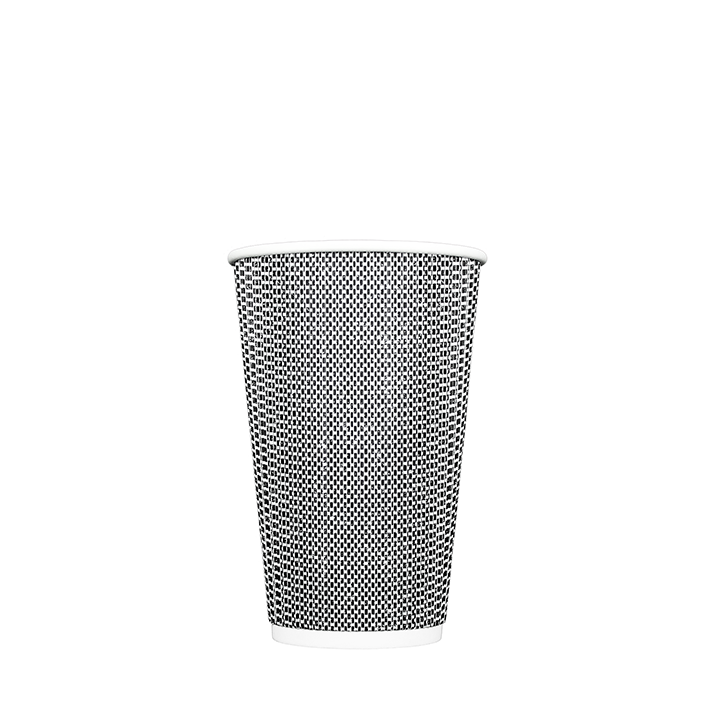 16 oz Black Rippled Double Wall Paper Cup with Lid Set — HAKOWARE