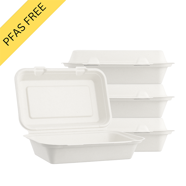 Sugarfiber™ 9x6 inch White Rectangle Hinged Container PFAS FREE