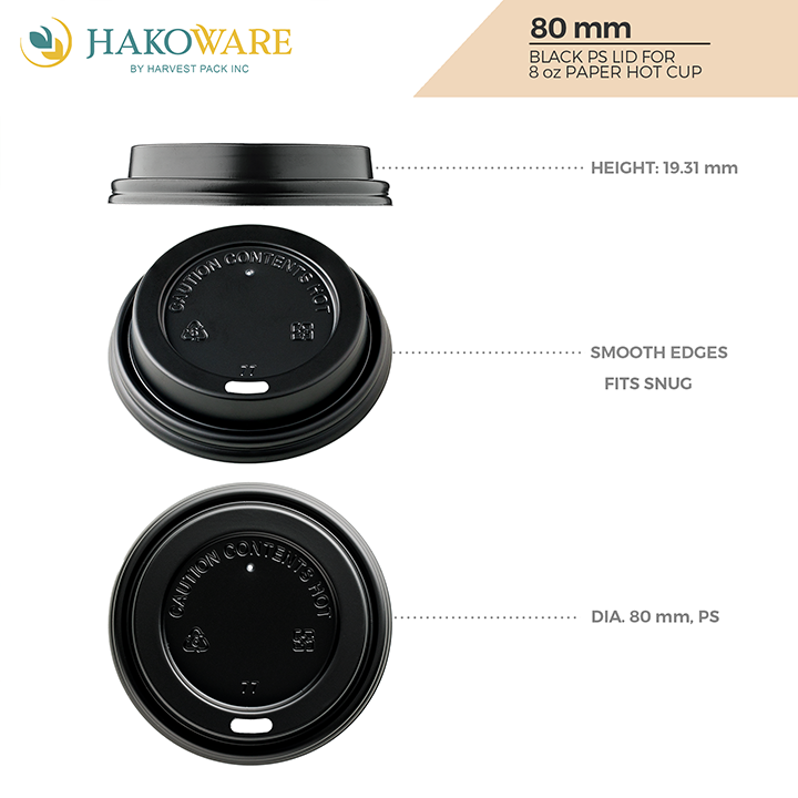 PS Lids for 8 oz Paper Cups  HAKOWARE by Harvest Pack Inc