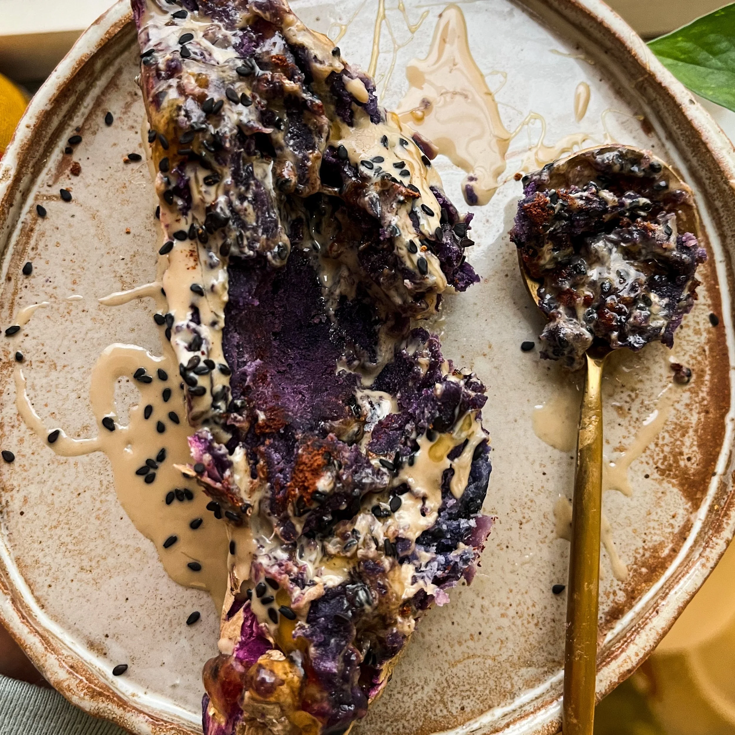 my silly little purple sweet potato (with tahini, burnt honey, and 