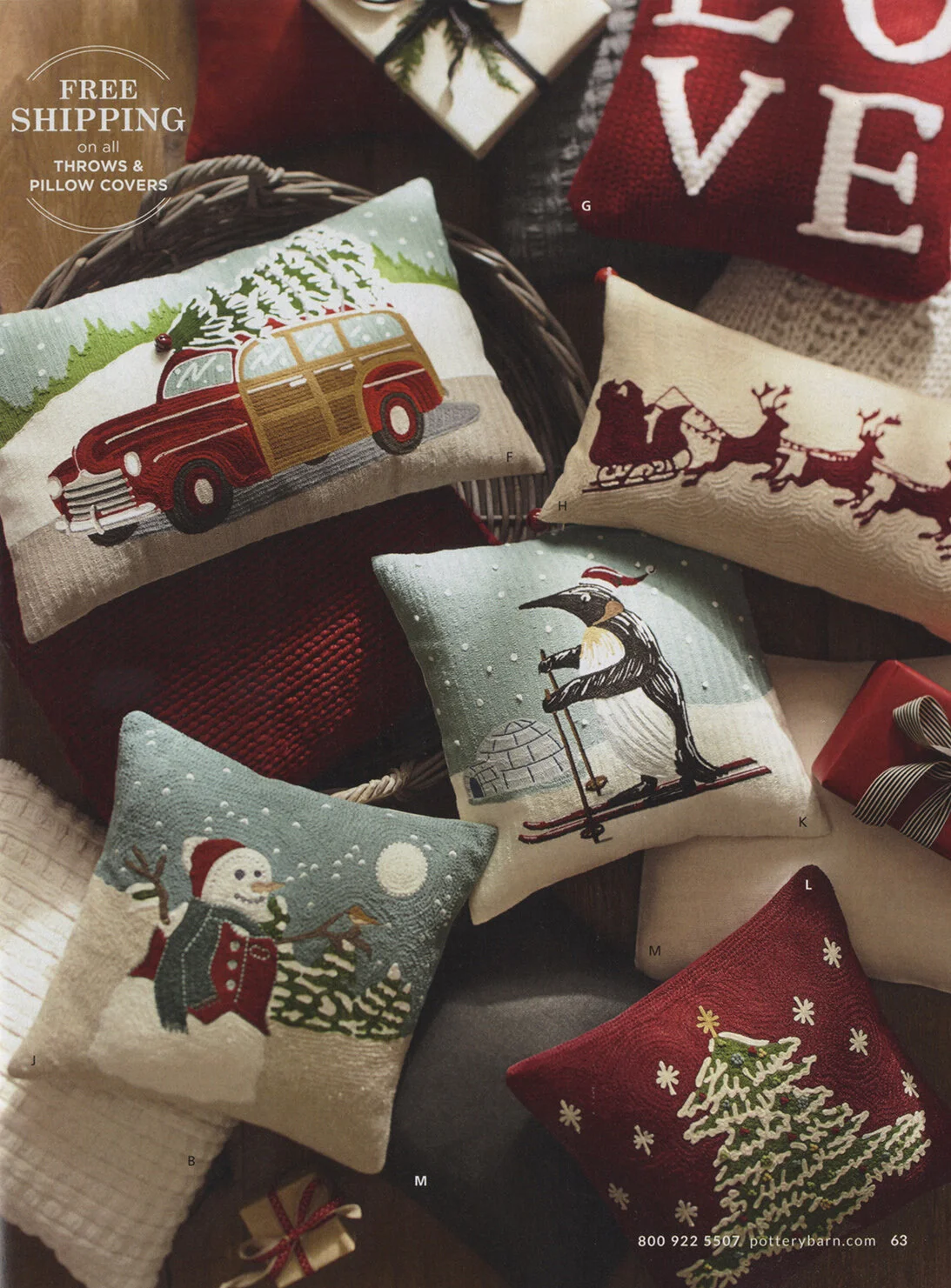 Pottery Barn Holiday Crewel Pillows
