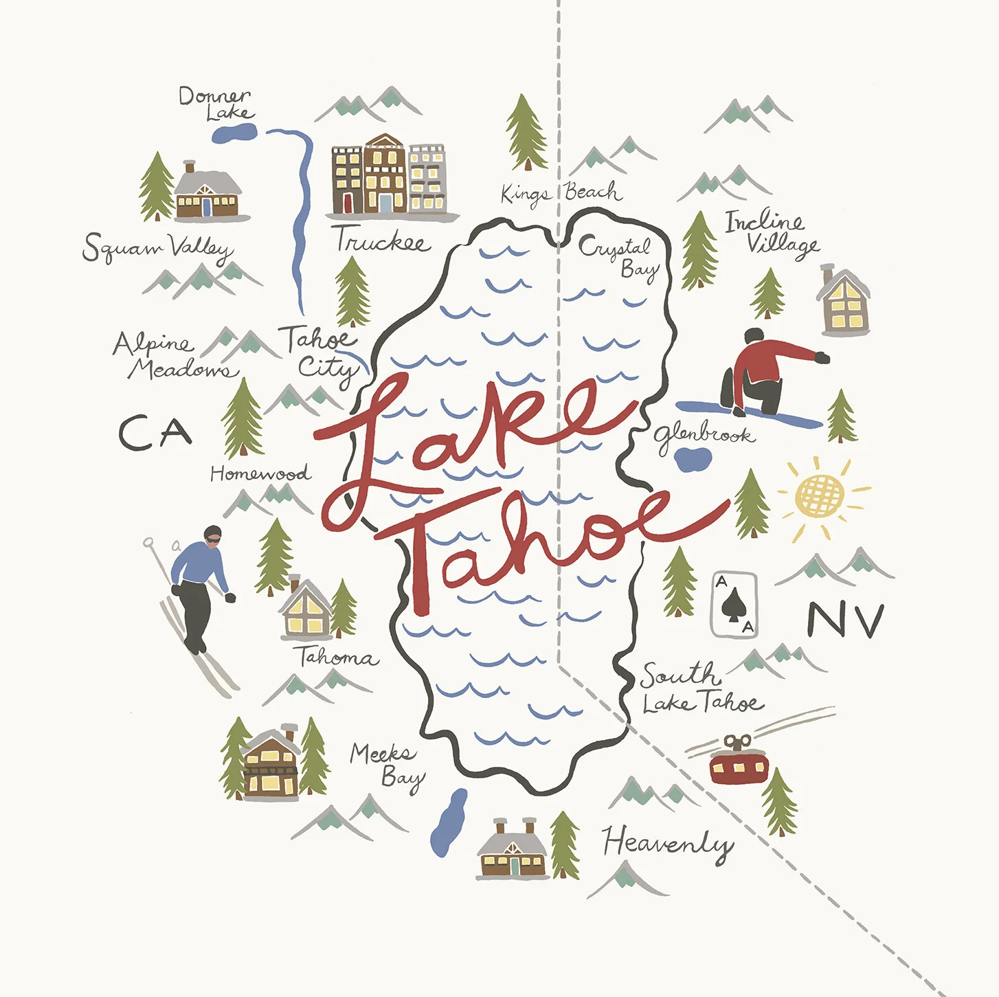 Lake Tahoe Embroidered Pillow