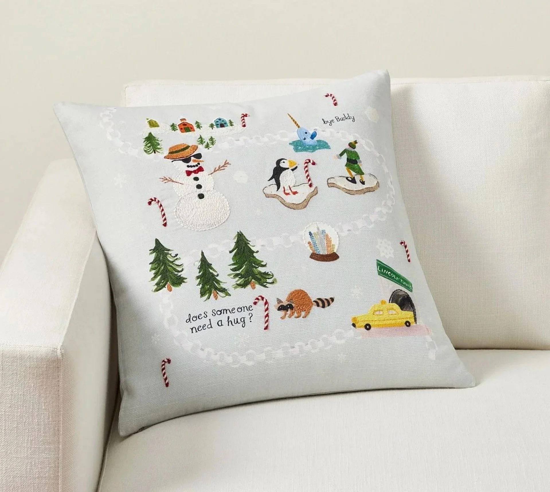 Elf Print-Embroidery Pillow for Pottery Barn